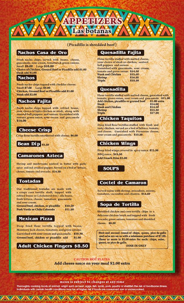 Casa De Oro Menu image 4